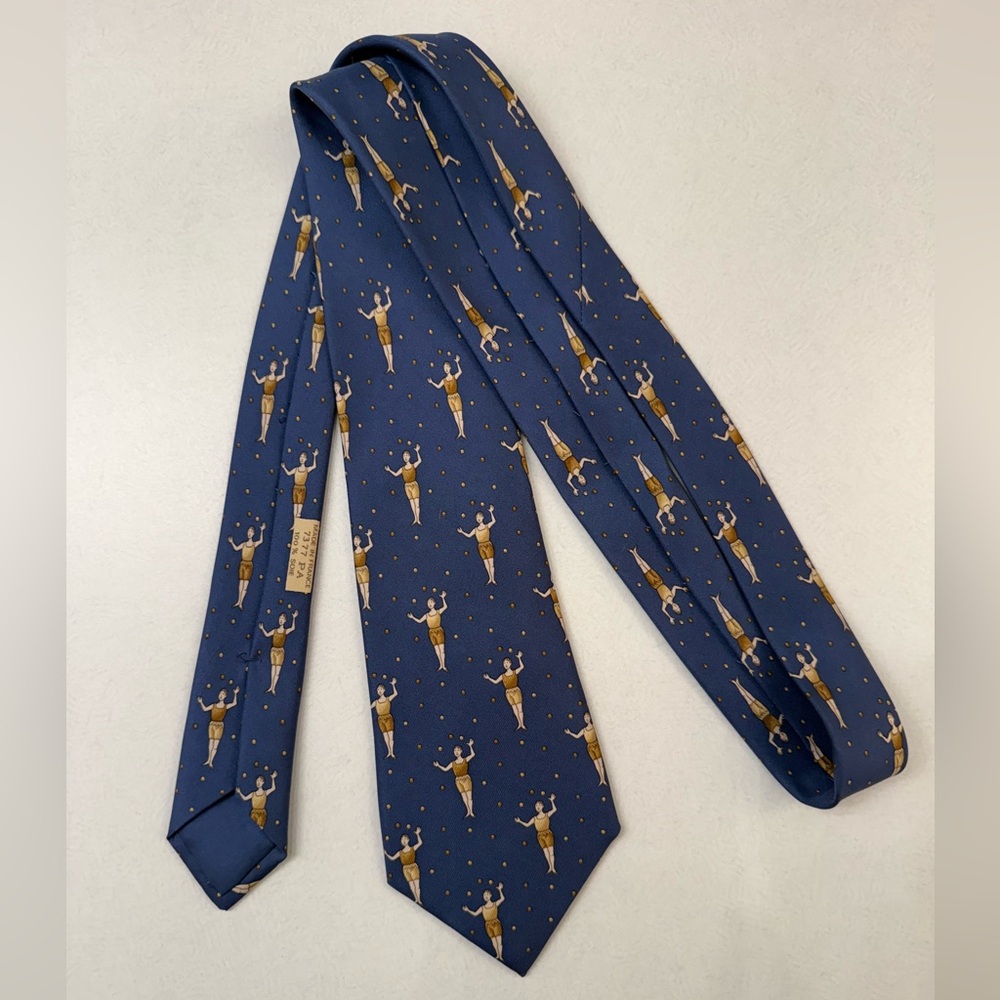 Hermès Blue and Gold Juggler Men's Silk Tie